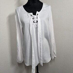 Xoxo White Long Sleeve‎ Blouse With Front Tie & Slit Sleeves Medium